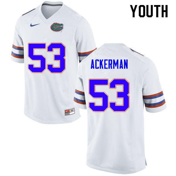 Youth #53 Brendan Ackerman Florida Gators College Football Jerseys White